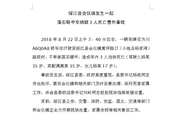 一輛成都牌寶馬車云南被落石砸中，一家三口全遇難(2)